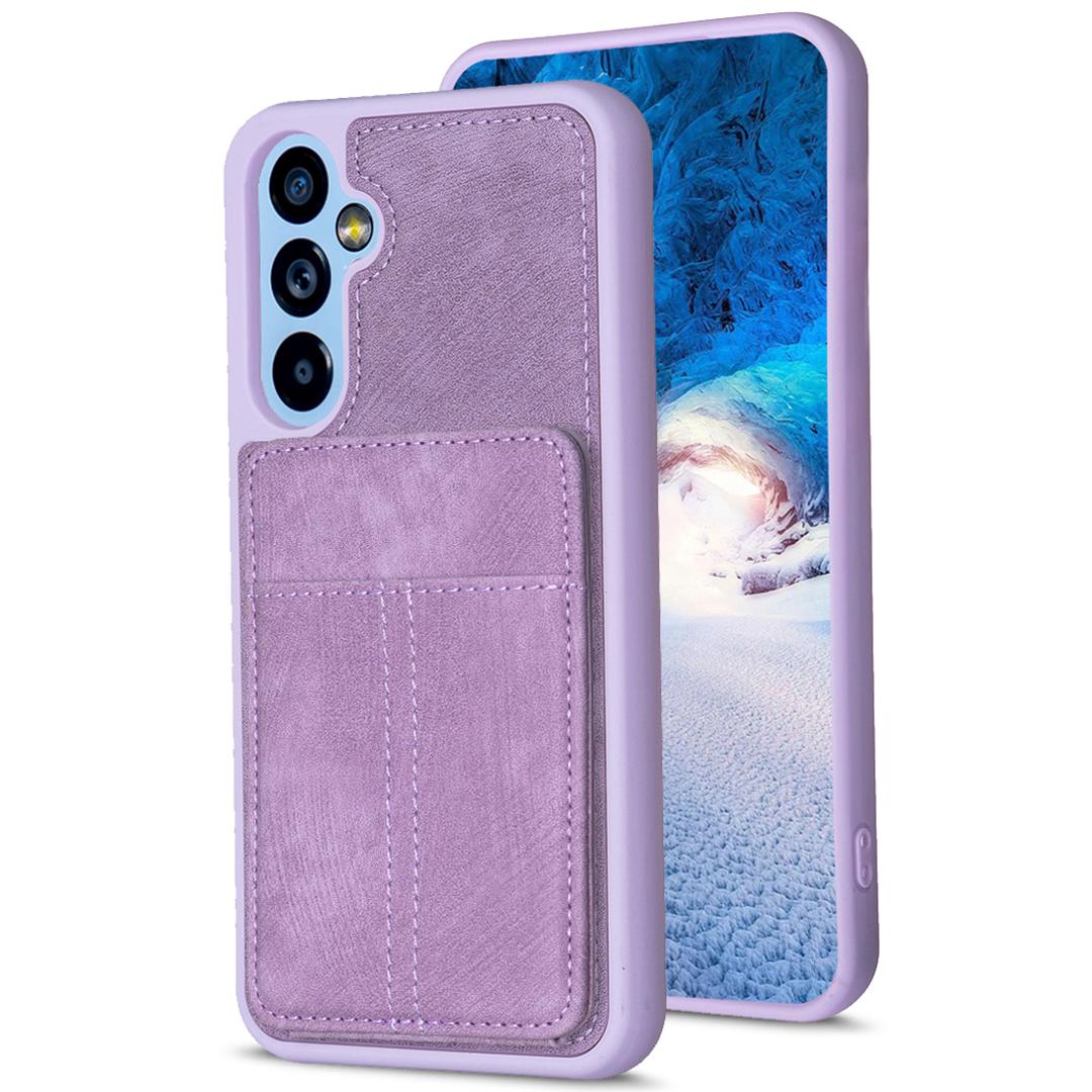 

BF28 For Samsung Galaxy A14 5G/A14 4G Card Slots Matte PU Leather Coated TPU Phone Cover Shockproof Kickstand Case Purple