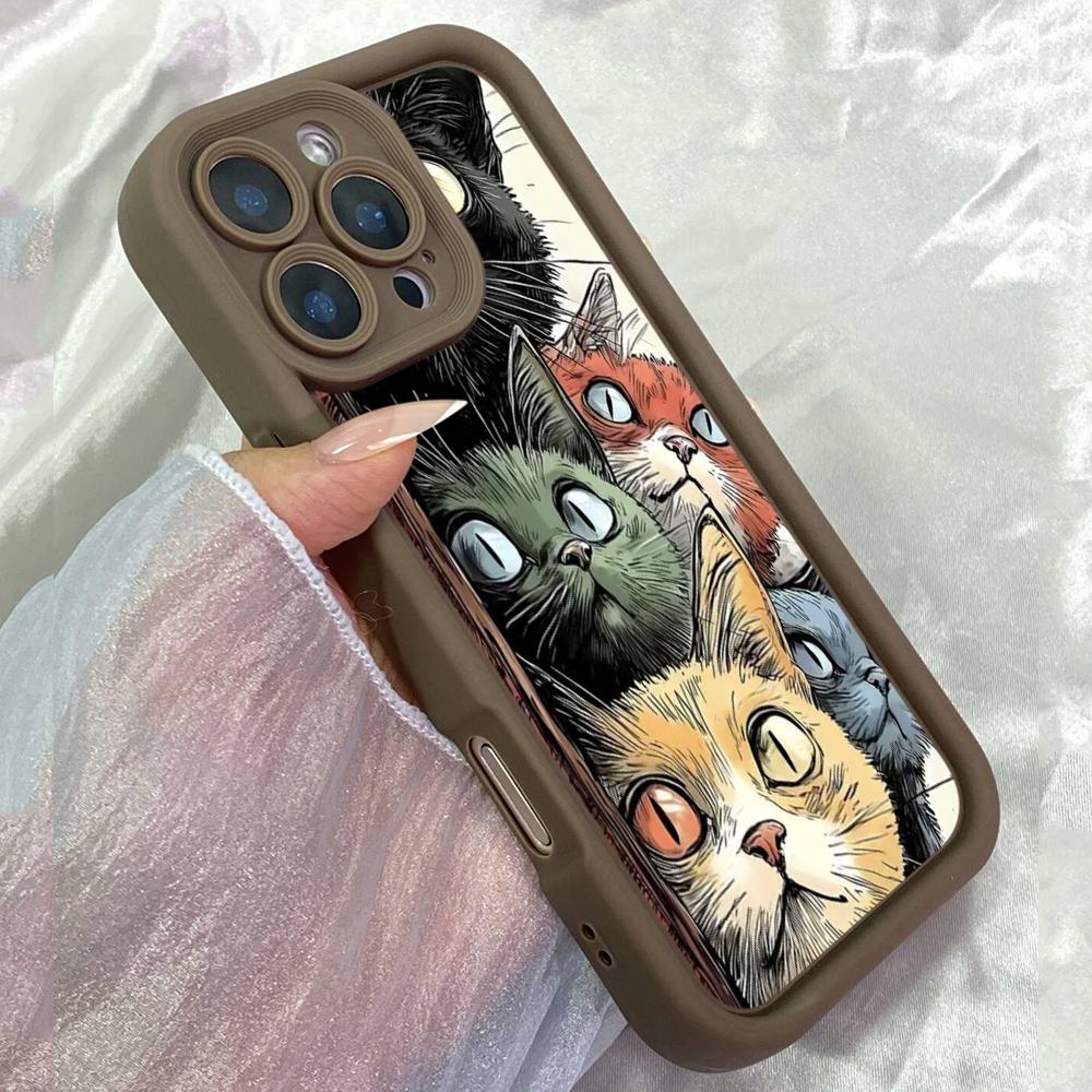 JT19 Artful Kitties Cat Art Drawing Phone for for iPhone17 Pro Max Samsung S26 Ultra A17 A26 A07 Xiaomi 15T Redmi Note 14 Pro Plus Soft TPU Case Cover