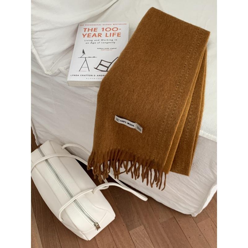 High Quality Australia100% Pure Wool Scarf Women Fall Winter Design Double-Sided Stitching Knitted Cashmere Shawl Female Muffler