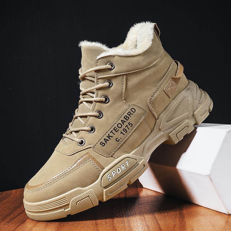 New Boots Men Winter Fashion Plush Shoes Snow Boots Male Casual Outdoor Sneakers Lace Up Warm Shoes Non Slip Ankle Boots Male