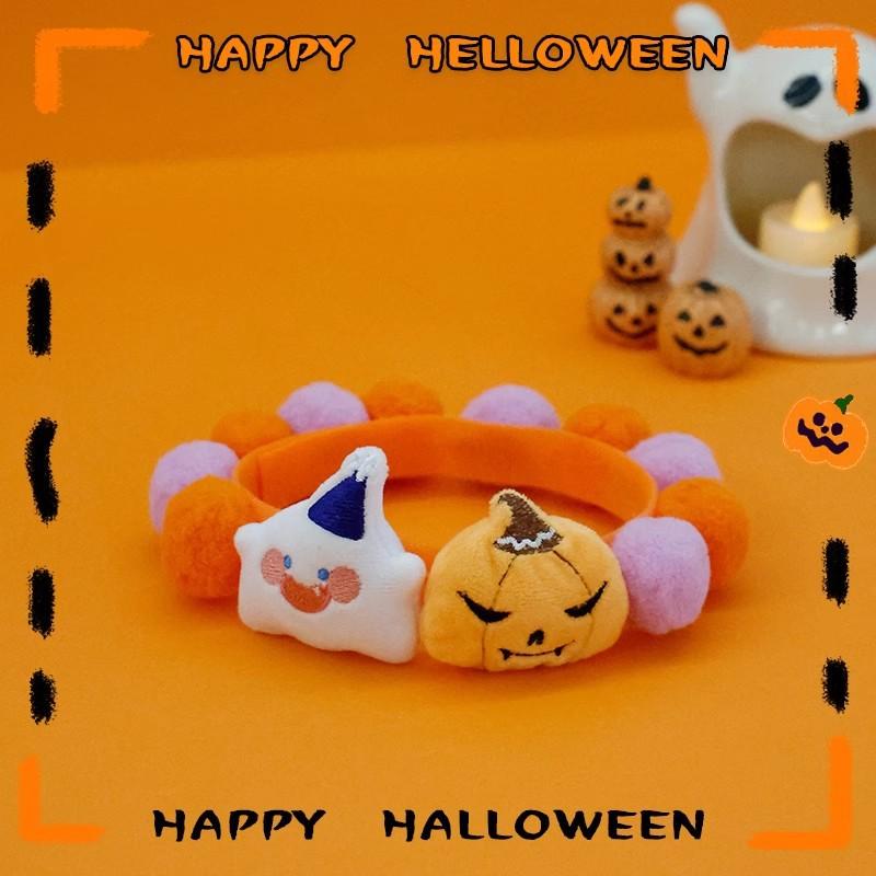 Cat Plush Ball Collar Cute with Doll Pumpkin Spider Small Dog Necklace Beard Corgi Pet Halloween Christmas Neck Ring Jewelry