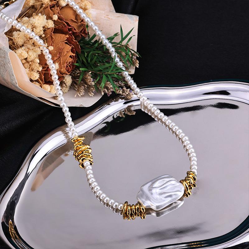Irregular white pearl necklace for women - hot selling, light luxury, unique shell beaded choker