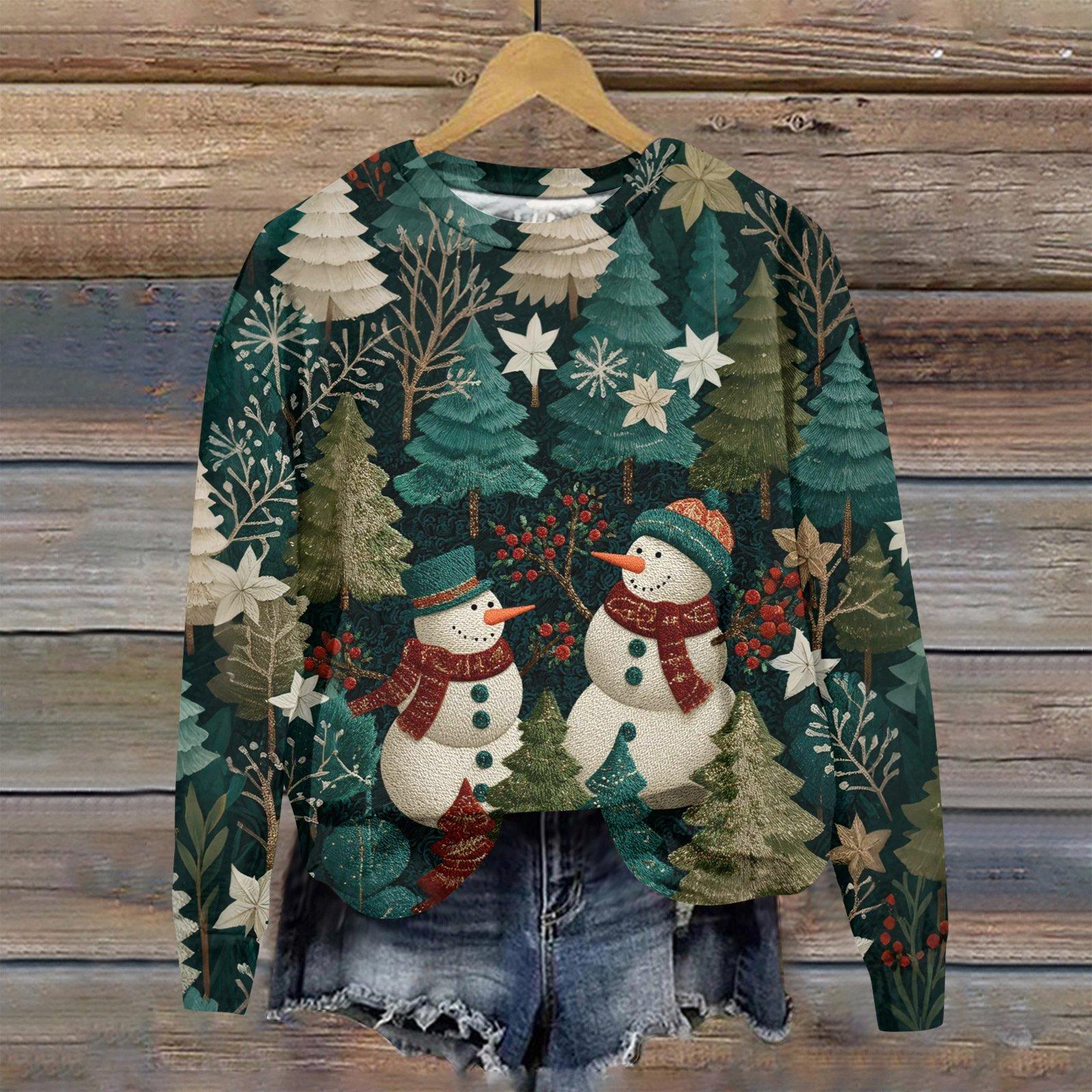 

Женская модная рождественская принтованная толстовка с длинным рукавом и круглым вырезом S