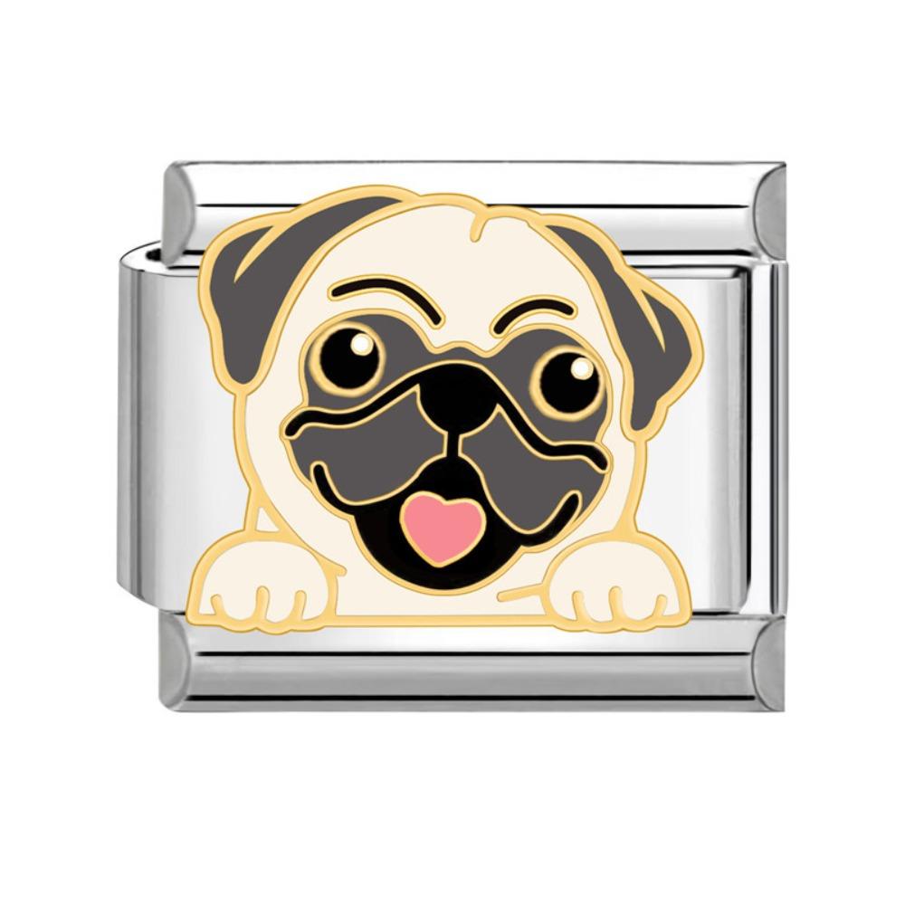 9mm Italian Modular Bracelet Links Beads Stainless Steel Dog Charm Connector Modular Design Stainless Steel Bracelet Family Gift