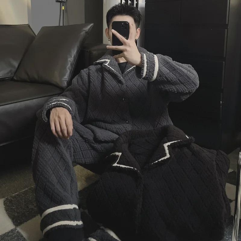 Pijamale de cuplu de iarnă 2023: Îmbrăcăminte de casă din flanel fleece coral gros pentru bărbați și femei