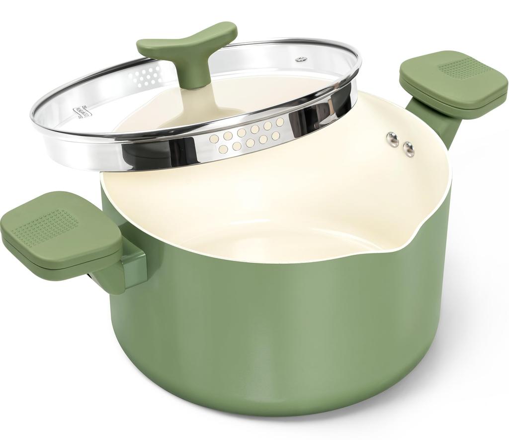 MICHELANGELO 6QT Granite Coating Nonstick Stock Pot with Lid Pasta Pot with Twist and Lock Handles Multipurpose Pot Cookware