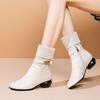 Off-white short boots for women 2025 winter new thin and versatile knitted wool medium boots thick heel medium heel boots for women