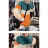  Color Block Crew Neck Sweater Men Loose Fit Casual Knit Pullover Jumper