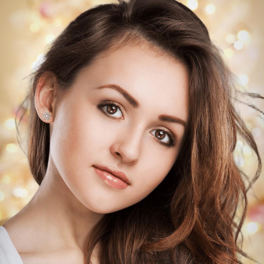 Round Cut 925 Sterling Silver Moissanite Stud Earrings Snowflakes Shape Earring