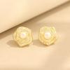 Rose stud earrings, silver needle earrings, pearl camellia ear clips, elegant and delicate small fragrant style, gold and silver two-color stone-inlai