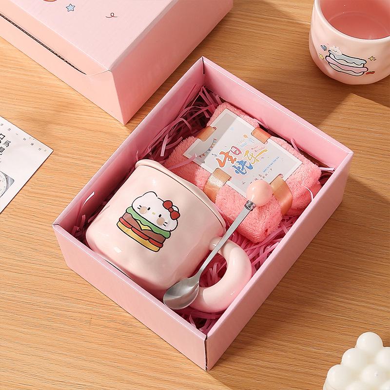Cute Fufu Ceramic Birthday Cake Mug with Lid & Spoon: Perfect Gift for Girls
