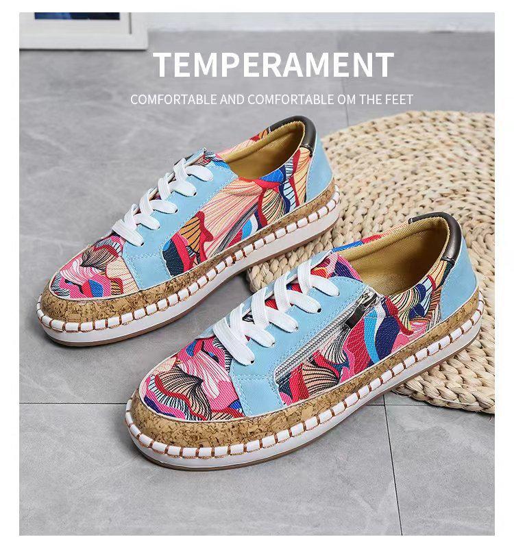 2022 Ethnic Style Plus Size Color Block Women's Casual Low-Top Printed Sporty Shoes