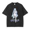 Oversized Men's T Shirts Clothes EVA Anime Streetwear Brand Vintage Washed Women Short Sleeved Tee Casual Tops Summer Hiphop