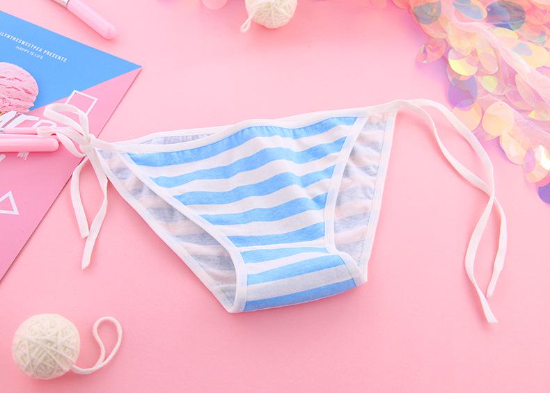 Japanese Anime Lolita Soft Girl Blue & White Striped Tie-Up Panties (C008-2) One Size