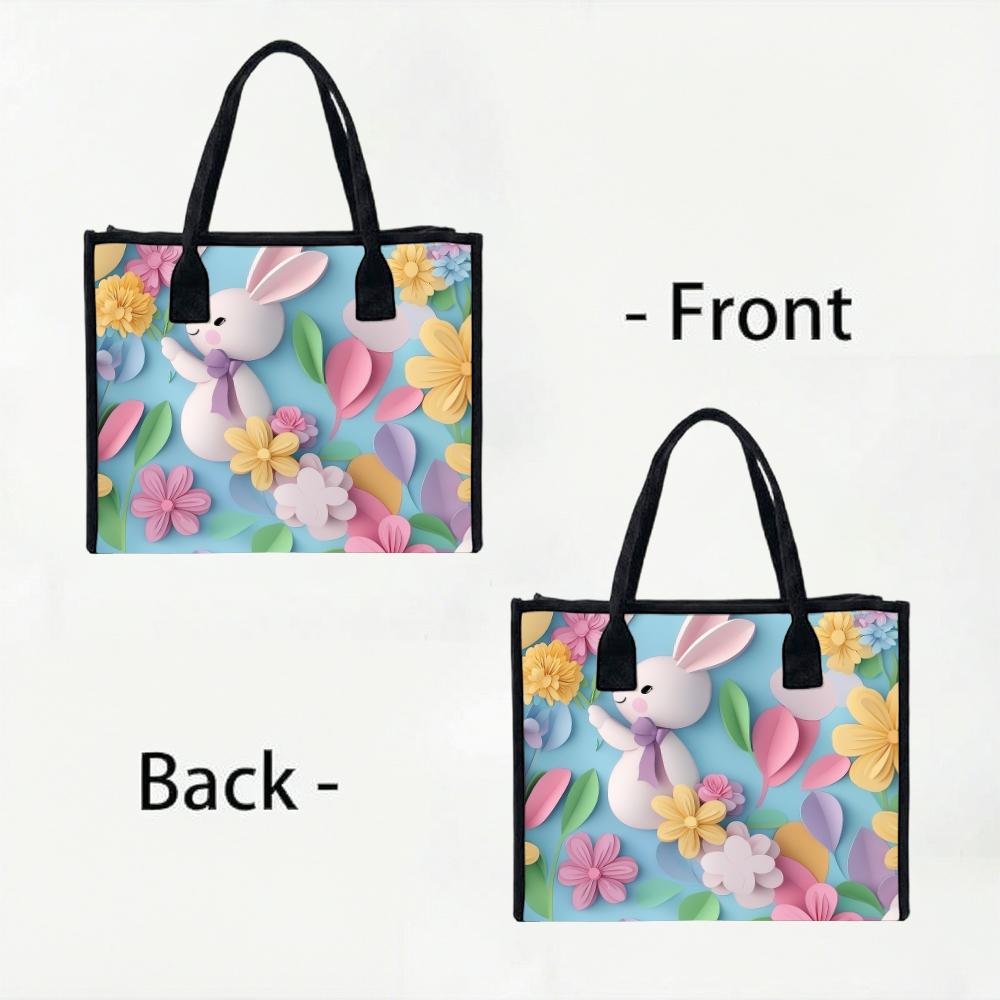 Cute Rabbit Floral Pattern Tote Bag Casual Reusable Daily Shopping Handbag