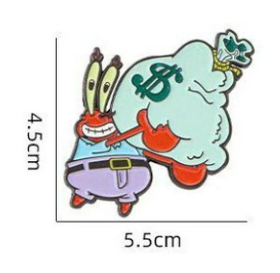 SpongeBob Cartoon Brooch & Keychain Set: Squidward, Patrick, Mr. Krabs