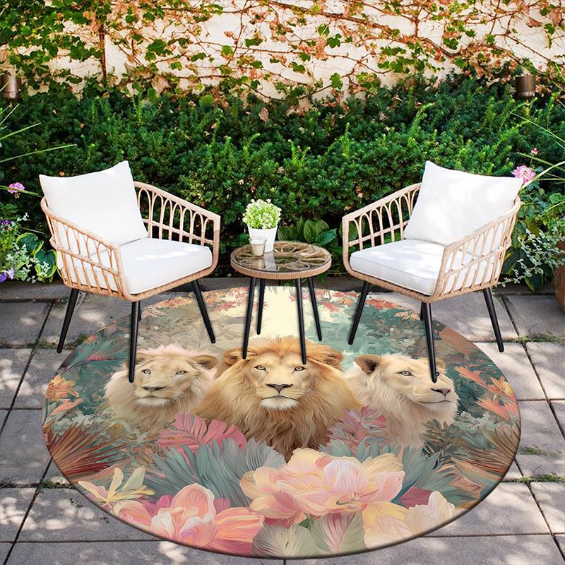 Beautiful Lion pattern round rug,Carpet Rug for Living Room Bedroom Sofa Playroom Decor,Non-slip Floor Mat,Holiday Gifts and Birthday Gifts