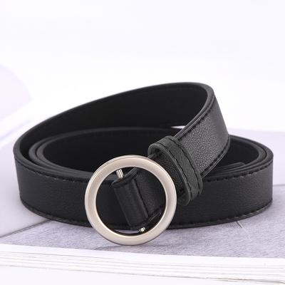 Non-Porous Round Buckle Belt, Female Student Fashionable Simple Decorative Thin Belt, Round Ring Casual Pants Belt