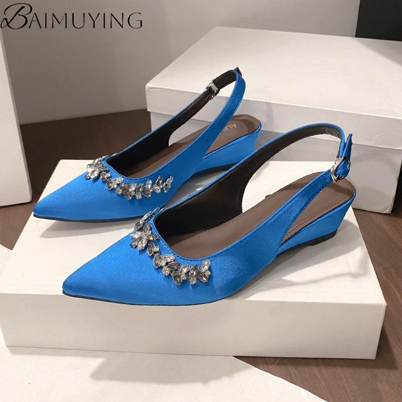 Fashion Crystal Women Heeled Sandals Pointed Toe High Heels Shoes Woman Wedges Slippers 2025 Fashion Slingback Sexy Dress Summer Pumps