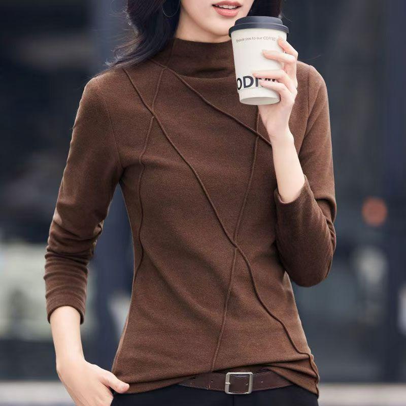 

Threaded Fleece: Stylish Korean-Style Slimming Base Layer Top with Half-High Collar for Autumn/Winter M кофейный