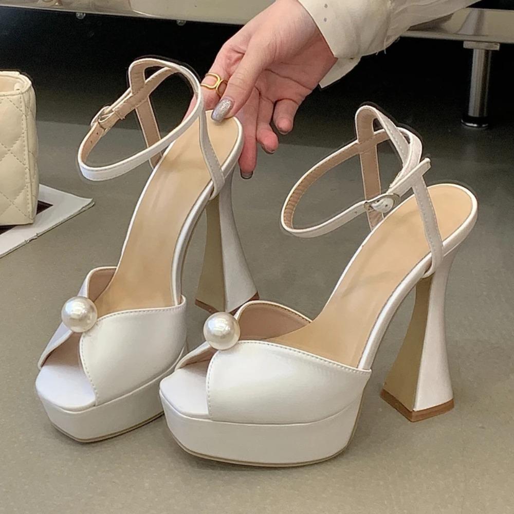 Pesstwei Fashion String Bead Peep Toe Platform Woman Sandals Ankle Buckle Strap Sexy High Heels Party Pumps Shoes Zapatos Mujer