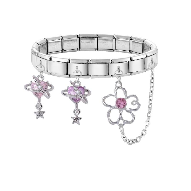 Fashion Crystal Heart Star Flower Moon Tassel Chain Pendant Italian Charm Link Fit 9mm Bracelet Stainless Steel Women DIY Making