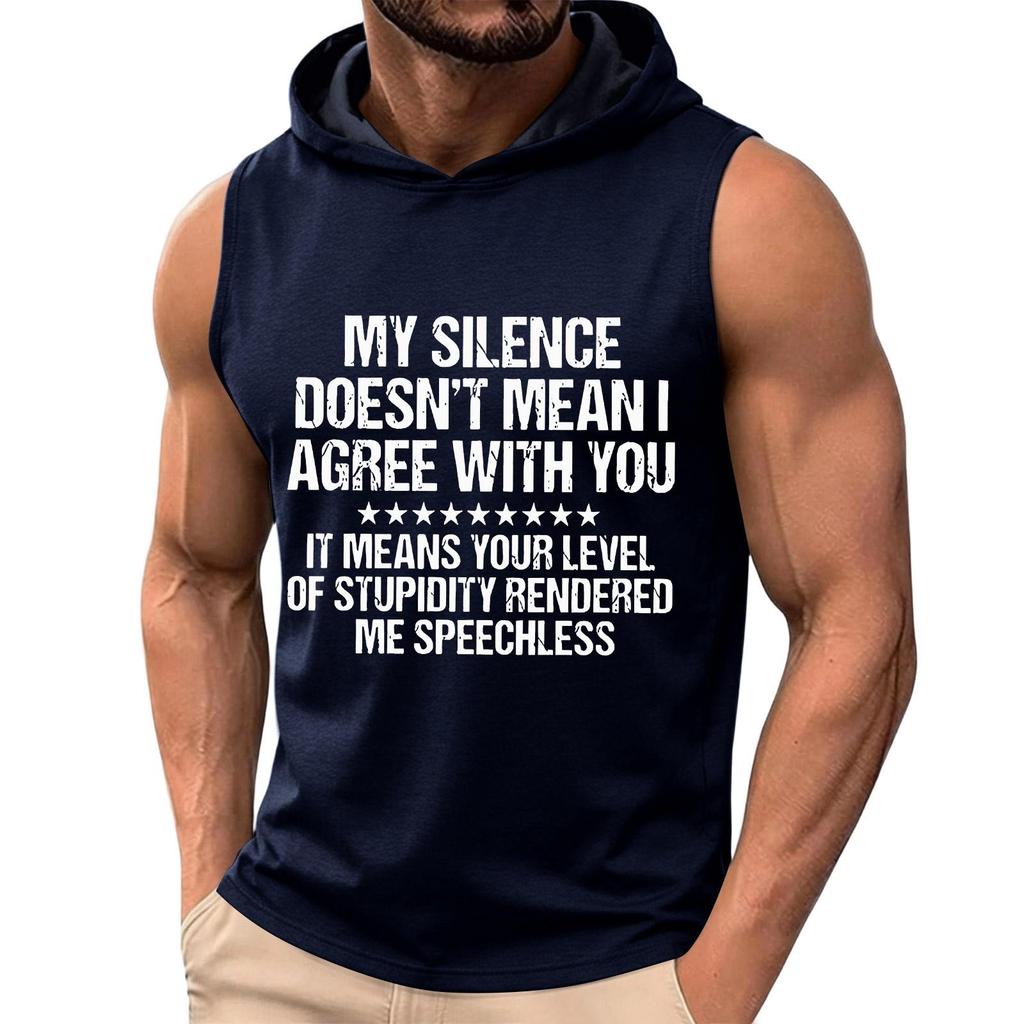 Men's Sleeveless Hoodie Tank Top Casual Loose Fit Graphic Print Summer Muscle Shirt Lightweight Breathable Fabric Comfortable