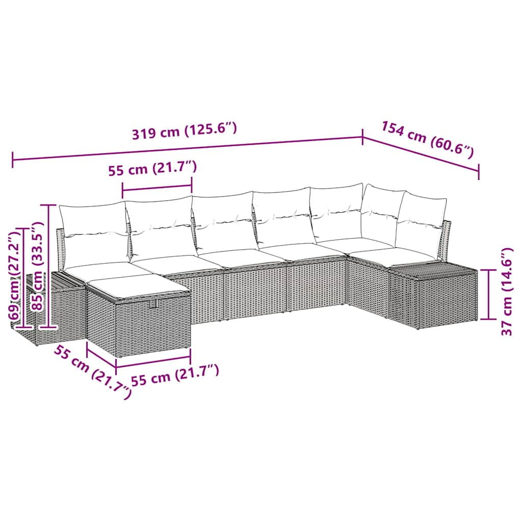 8 Piece Sofa Set with Cushions Poly Rattan