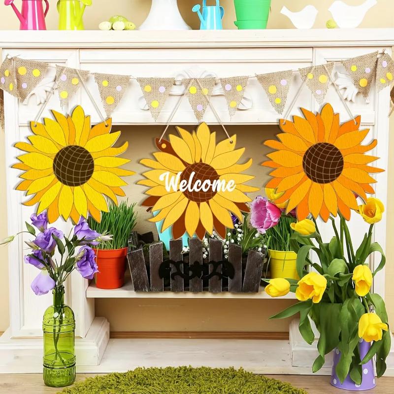 6/12pcs Diy Sunflower Wooden Set Large Paintable Wreath And Welcome Sign Blank Wooden Art Supplies Suitable For Gift Giving