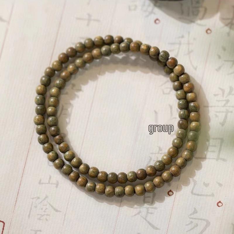 4mm Green Sandalwood & Hetian Jade Bead Bracelet - Ancient & Refined Buddhist Style for Women