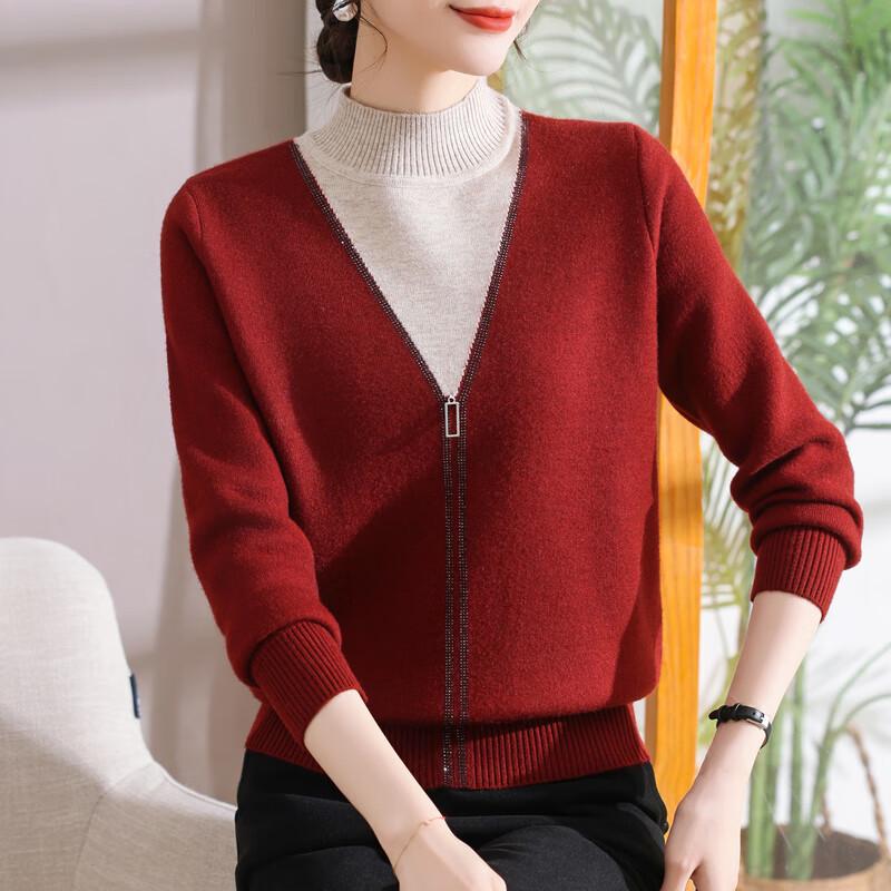 Middle-Aged Women's Autumn Velvet-Lined Knit Top