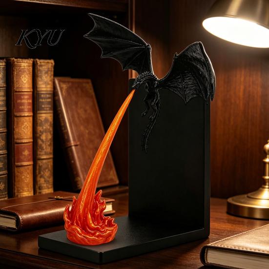 Atmospheric Study Room Decor Dragon Flame Book Nook Decor, 3D Printed Fire-Breathing Figurine, Glow in Fantasy Theme Accents The Dark Ornament, Statue