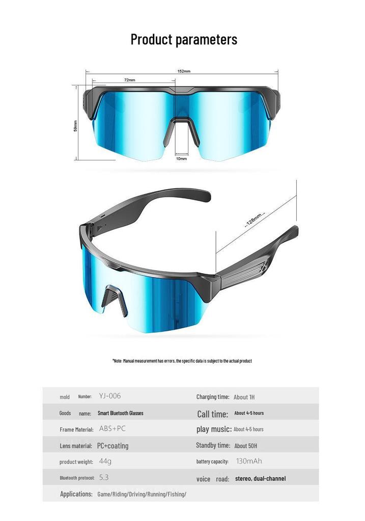 YJ006 Smart Cycling Sunglasses - Unisex Outdoor Sports Glasses with Bluetooth Calling & Music Feature