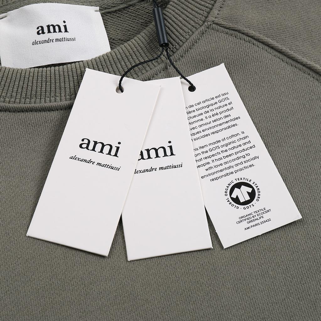 AMI 2025 Höst/Vinter Ny Kollektion Broderad Liten Kärlek i Samma Tygfärg Högkvalitativ Bomull Huvtröja med Rund Hals för Par