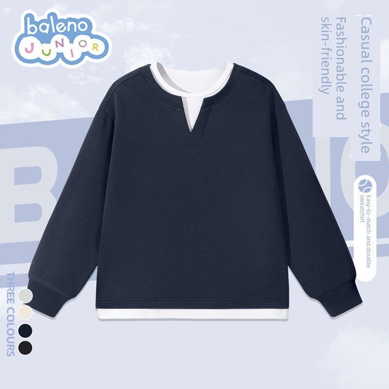 Baleno Kids Children s Sweatshirt 2026 New Style Boys  Fake Two-Piece Top for Older Boys, Super Nice Base Shirt Navy Blue#Solid Color 150
