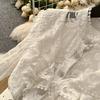 2025 French Women's Dress High-end Fungus Edge Splicing Single-breasted Waist Lace Embroidered Dress
