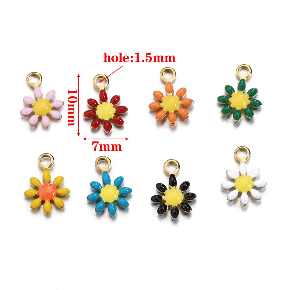20pcs Enamel Daisy Flower Charms Stainless Steel Pendants Gold Color Beads for Bracelets Necklace Jewelry Making DIY No Fade