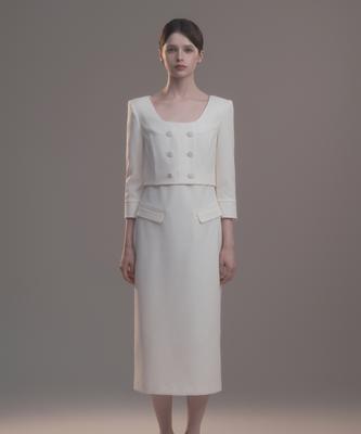 Mausolleum Celina Button Long Dress - Cream