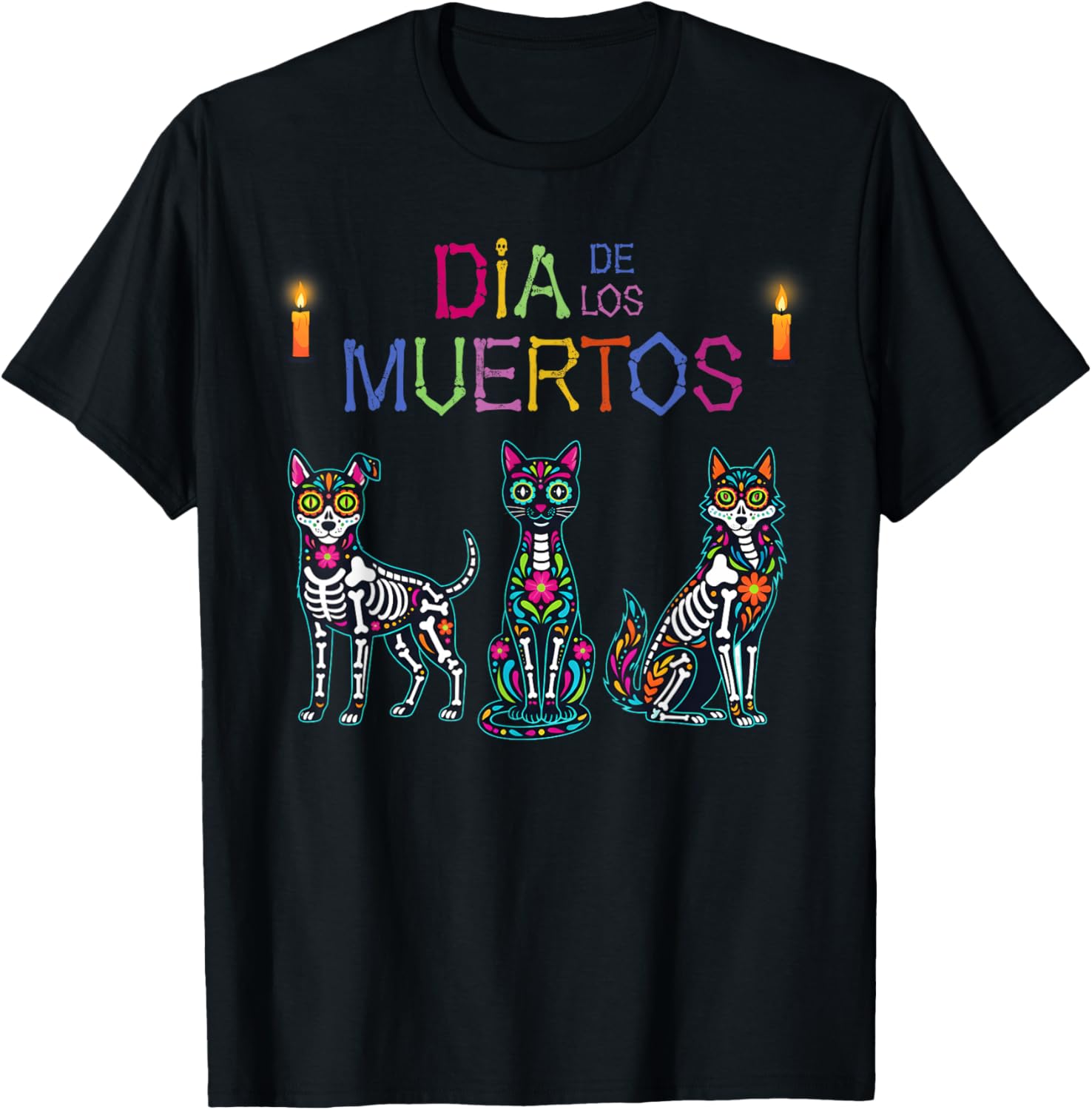 Animal Sugar Skull Dia De Los Muertos Day of The Dead T-Shirt S