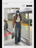 Women's Cement Gray High Waist Slim Straight Jeans - Nostalgic American Style, Wide Leg.