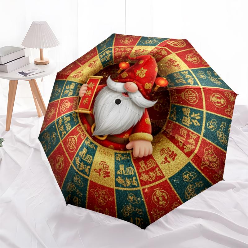 1 st Automatiskt Fällbart Paraply - Tecknat Mönster, Bärbar & Vikbar Design med 8 Ribbor, Jul- Födelsedagspresenter