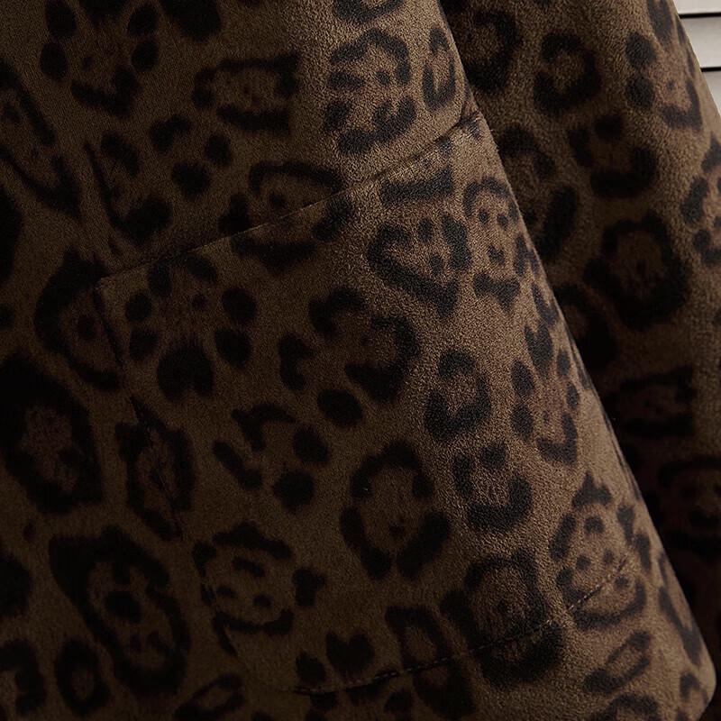 Women's Leopard Print Patchwork Round Neck Short Jacket