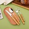 16 PCS Bamboo Handle Flatware Set, Stainless Steel Silverware Set for 4, Knives Forks Spoons and Tea Fork Set, Use For Home Kitchen Party and Travel
