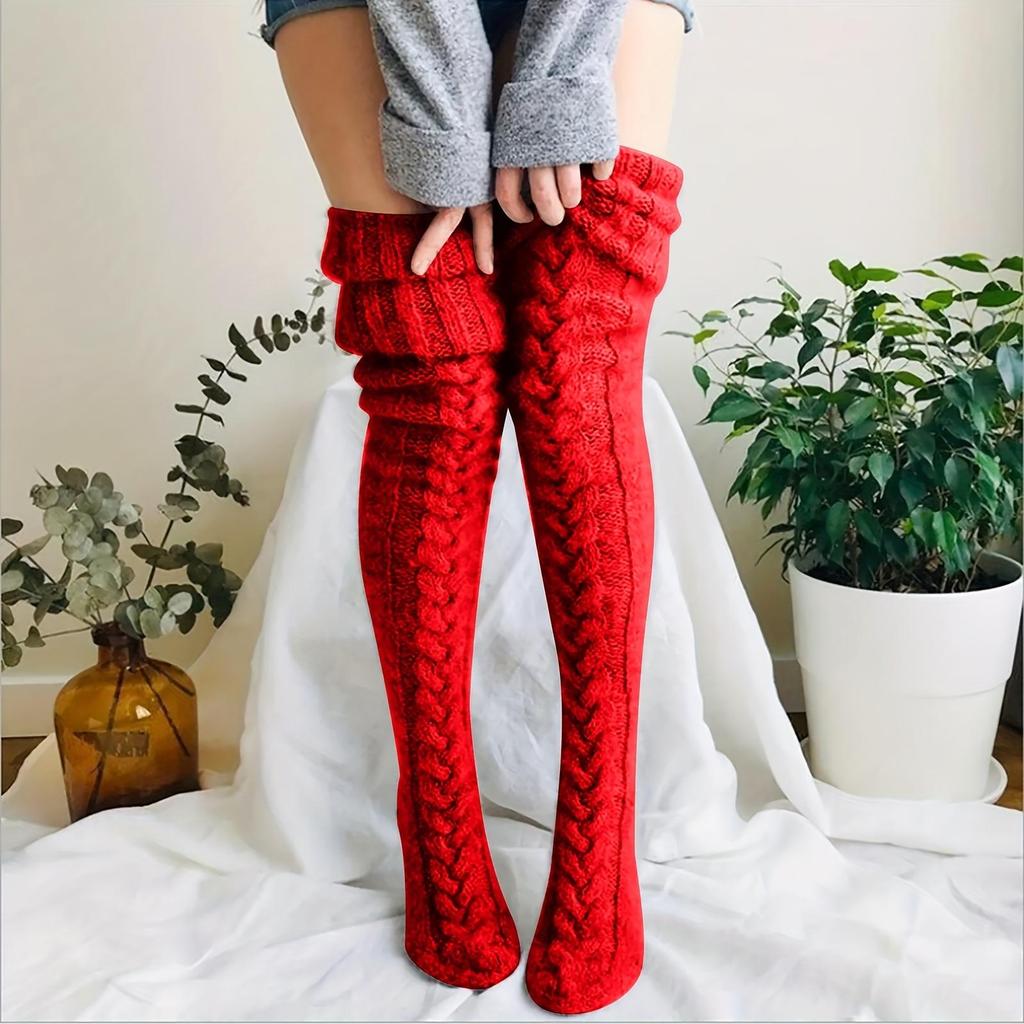 Winter Gestrickte Oberschenkelhohe Socken für Frauen Warme Dicke Kniestrümpfe und Strumpfwaren