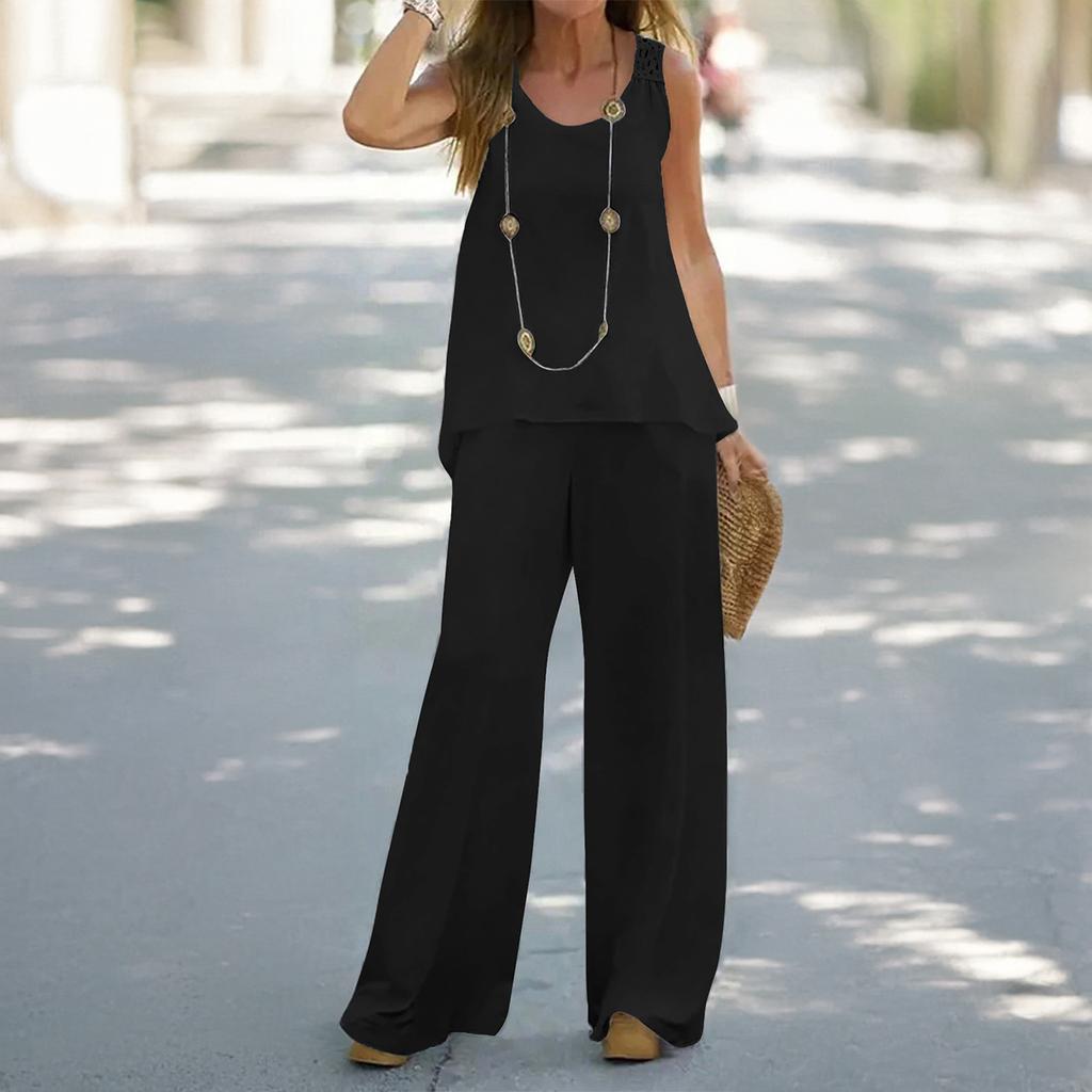 Women's Summer Casual Solid Color Vest Pant Suit