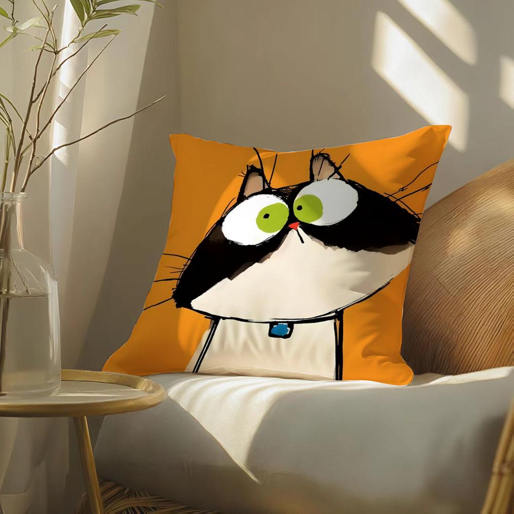 Funny And Silly Cat Pattern Pillow Case Double-Sided Plush Sofa Cushion Covers Organic Breathable Invisible Zipper
