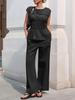 Womens Summer Cotton Linen Two Piece Pants Set Peplum Tank Top And Wide Leg Pants Vacation Outfit