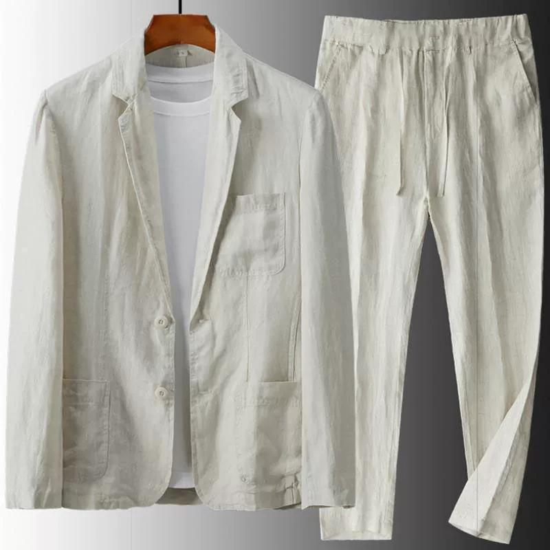 Men's Jackets and Pants Men's Linen 2-piece Suit Spring and Summer Thin Fashion Casual Suit Suit Men's Spring and Summer Thin Section
