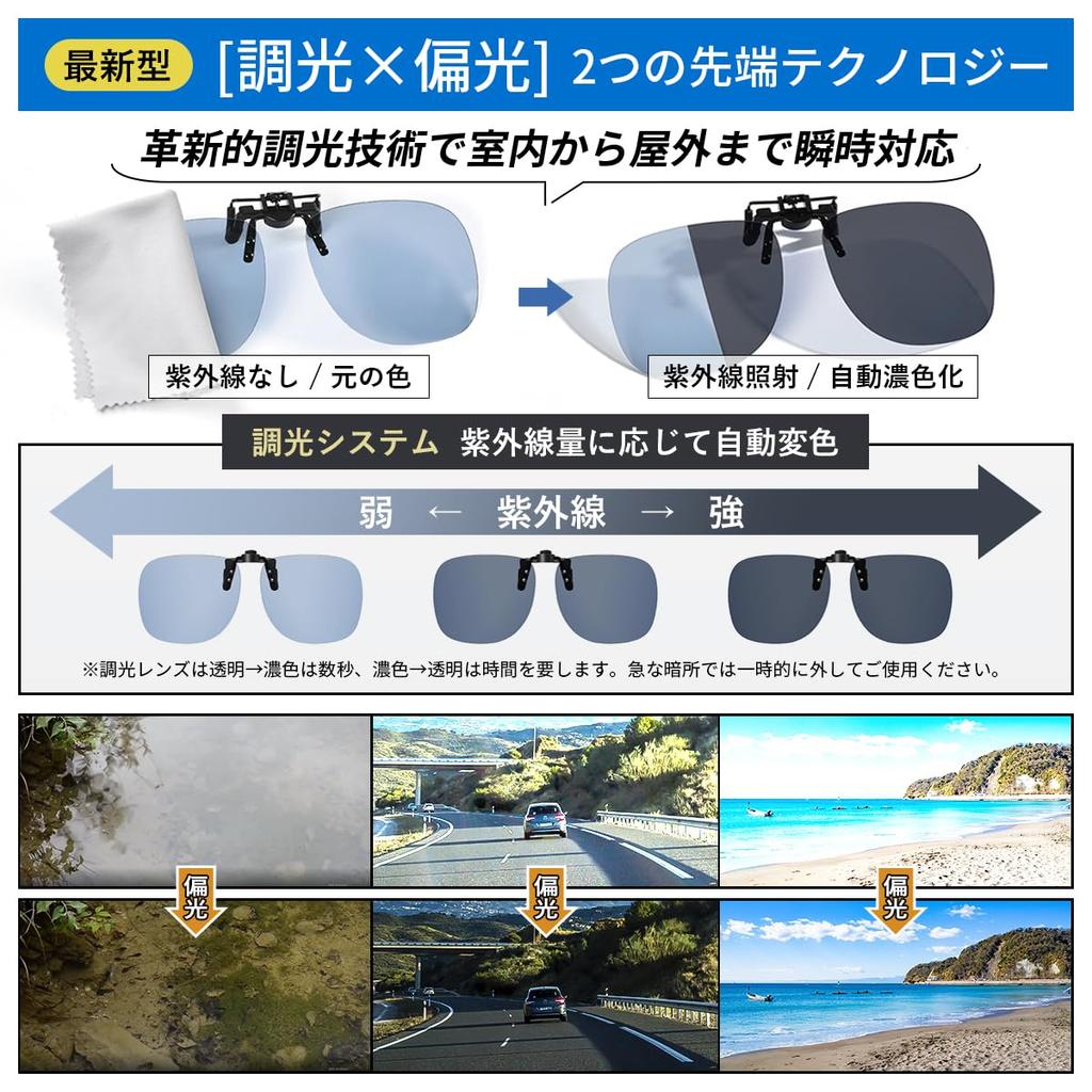 [TINHAO] Clip-on sunglasses, dimming polarized lenses, UV400, flip-up, for attaching