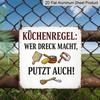 2D Flat, 1pc German Kitchen Rules Metal Sign - Vintage German Text & English Translation Wall Plaque with Utensil Icons, Chef Gift for Home